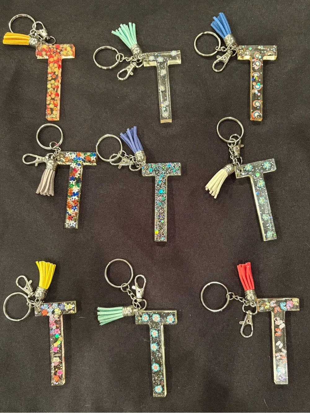 T Initial Resin Keychain with Tassel - Multicolor